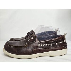 Crocs Above Deck Boat Shoes Women Size 8 Brown Off White Leather Loafer Croslite